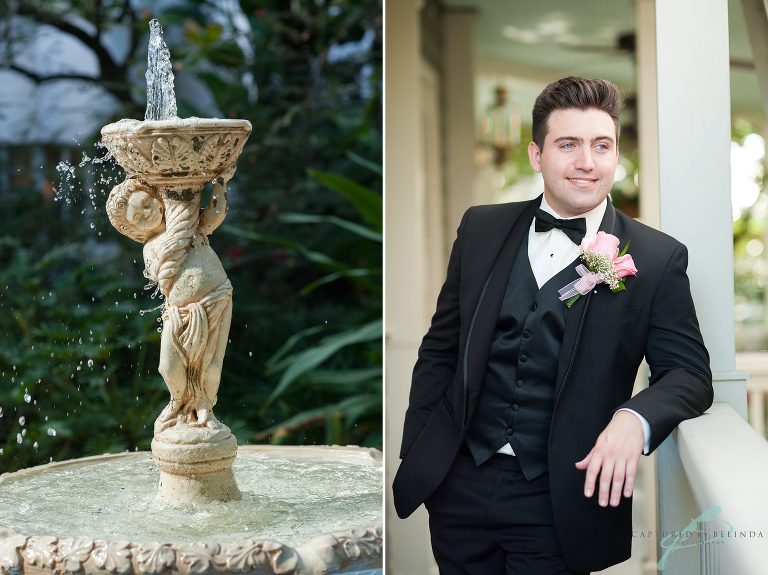 courtyard at lake lucerne wedding groom portraits