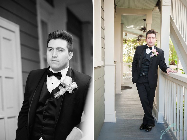 courtyard at lake lucerne wedding groom portraits