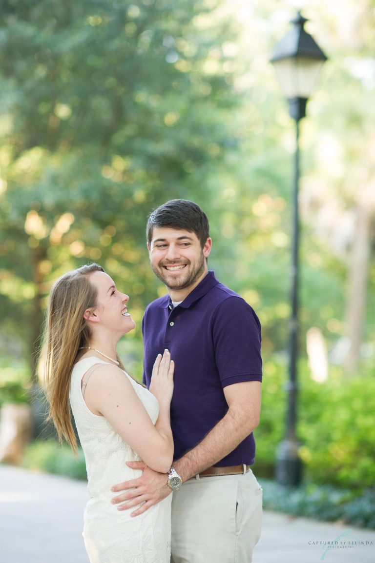 Forsyth park savannah engagement couple