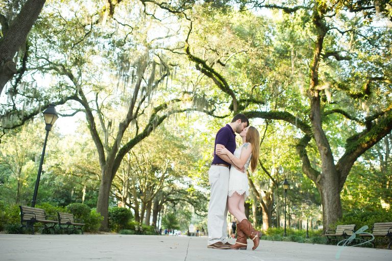 Forsyth park savannah engagement couple