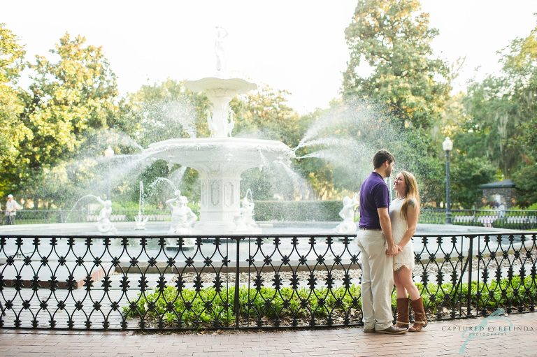 Forsyth park savannah engagement foutain in park