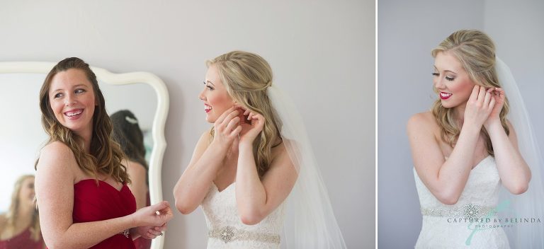 bride getting into her dress 